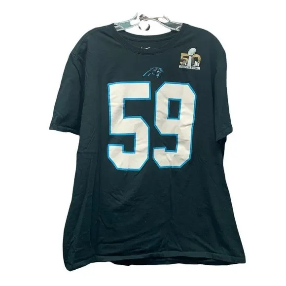 Nike Carolina Panthers Super Bowl 50 Official T-Shirt Kuechly Size XL